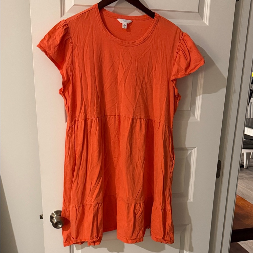 Time and Tru Bright Orange Babydoll Tiered Ruffle Dress with Pockets XL 16/18